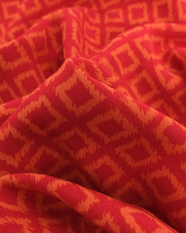 Viscose Rouge Motif Losange Orange - Mercerine