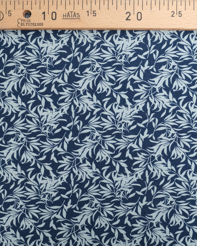 Viscose Marine Motif Petit Feuillage - Mercerine