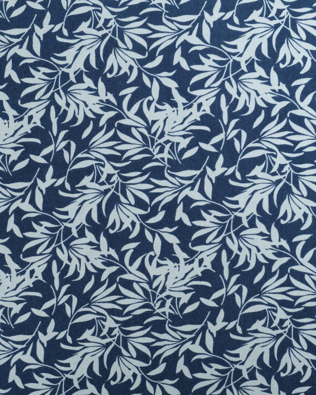 Viscose Marine Motif Petit Feuillage - Mercerine