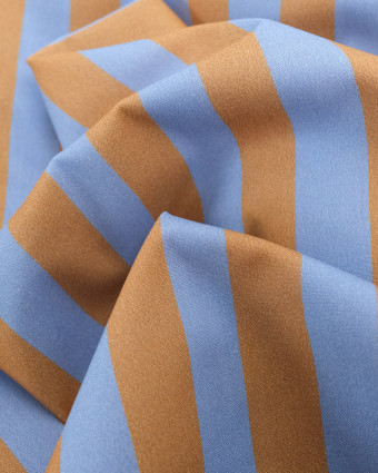 Popeline de Coton Rayures Bleues et Marron - Poppy Design - Mercerine
