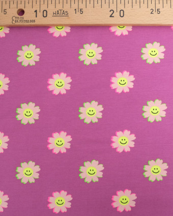 Tissu Jersey Mauve Smiley Marguerite - Poppy Design - Mercerine