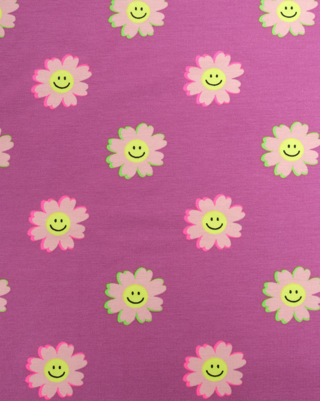 Tissu Jersey Mauve Smiley Marguerite - Poppy Design - Mercerine