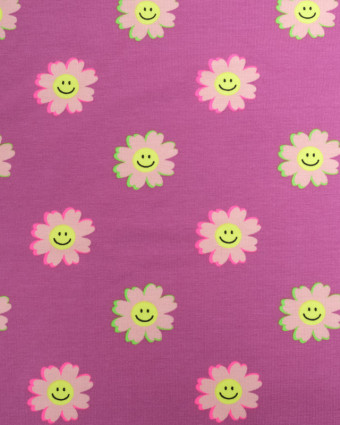 Tissu Jersey Mauve Smiley Marguerite - Poppy Design - Mercerine