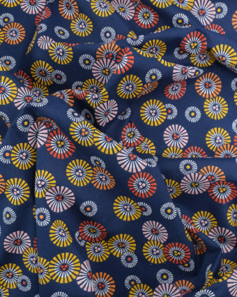 Tissu Coton Marine Petits Soleils Colorés Japonisants - Mercerine