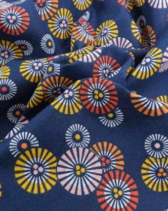 Tissu Coton Marine Petits Soleils Colorés Japonisants- Mercerine