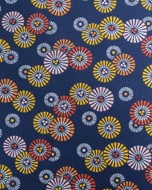 Tissu Coton Marine Petits Soleils Colorés Japonisants- Mercerine