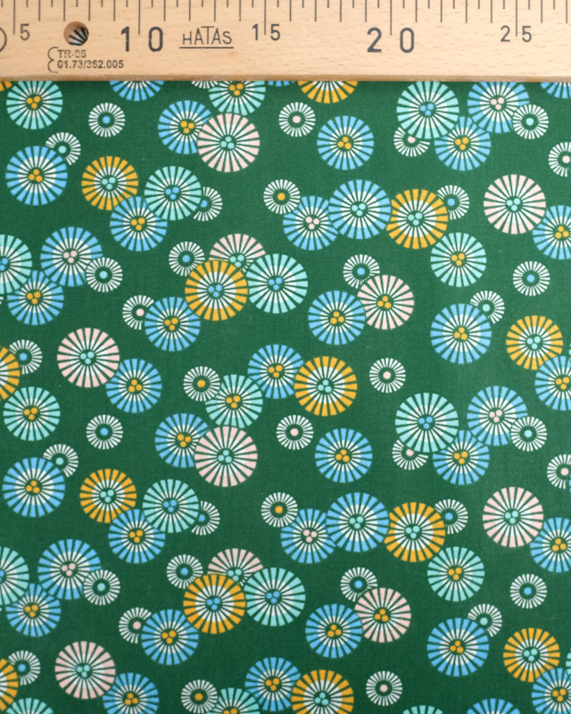 Tissu Coton Vert Petits Soleils Colorés Japonisants - Mercerine