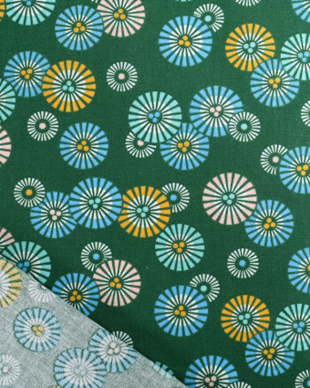 Tissu Coton Vert Petits Soleils Colorés Japonisants - Mercerine