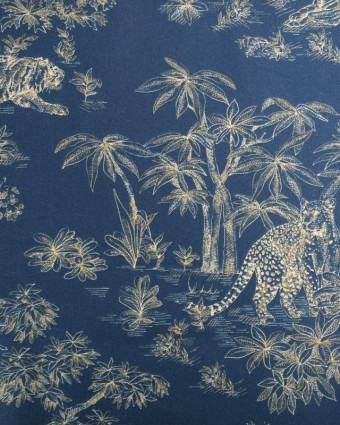 Tissu Coton Marine Joli Motif Jungle  - Mercerine