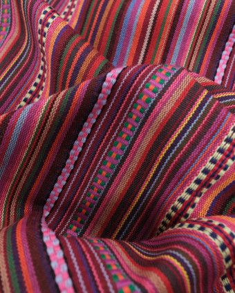 Tissu Mexicain Multicolore Bordeaux  - Mercerine