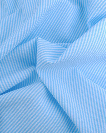 Tissu Seersucker à Rayures Bleu et Blanc - Mercerine