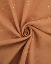 Double Gaze de Coton Caramel Pois Doré - Oeko-Tex