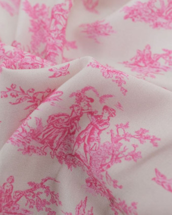 Viscose Ecrue Imprimé Toile de Jouy Rose - Oeko-Tex-  Mercerine