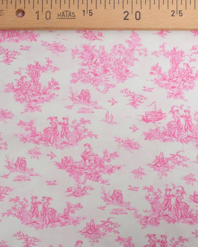 Viscose Ecrue Imprimé Toile de Jouy Rose - Oeko-Tex-  Mercerine