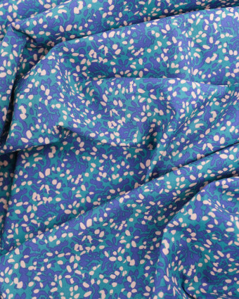 Tissu Popeline de Coton Bleu Vert Petit Imprimé Floral - Oeko-Tex - Mercerine