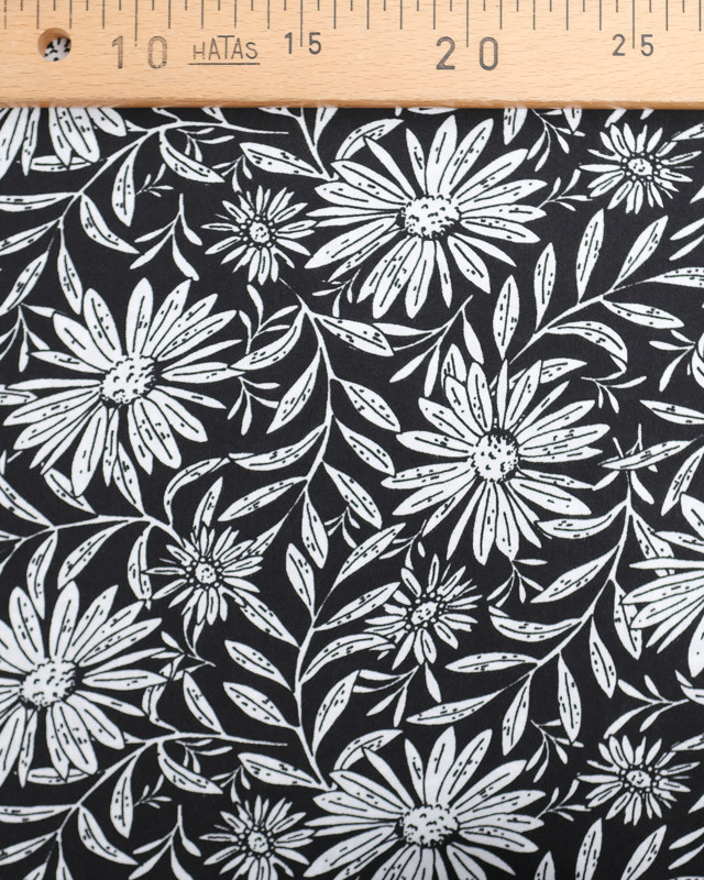 Viscose Noire Motif Grande Marguerite Blanche - Oeko-Tex  -  Mercerine