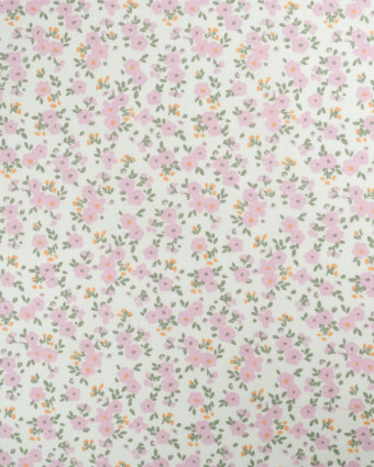 Tissu Coton Ecru Petites Fleurs Vintage Mauve - Mercerine