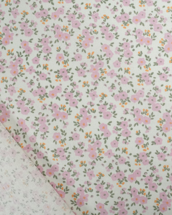 Tissu Coton Ecru Petites Fleurs Vintage Mauve - Mercerine