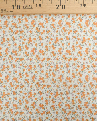 Tissu Double Gaze Ecru Petites Fleurs Vintage Orange - Mercerine