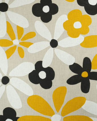 Tissu Coton Enduit Effet Lin Flowers Power Jaune - Mercerine