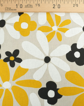 Tissu Coton Enduit Effet Lin Flowers Power Jaune - Mercerine