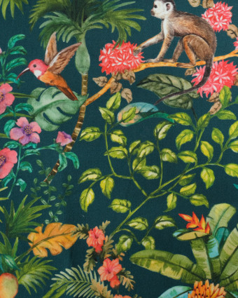 Toile de Coton Petrole Motif Coloré Jungle - Mercerine