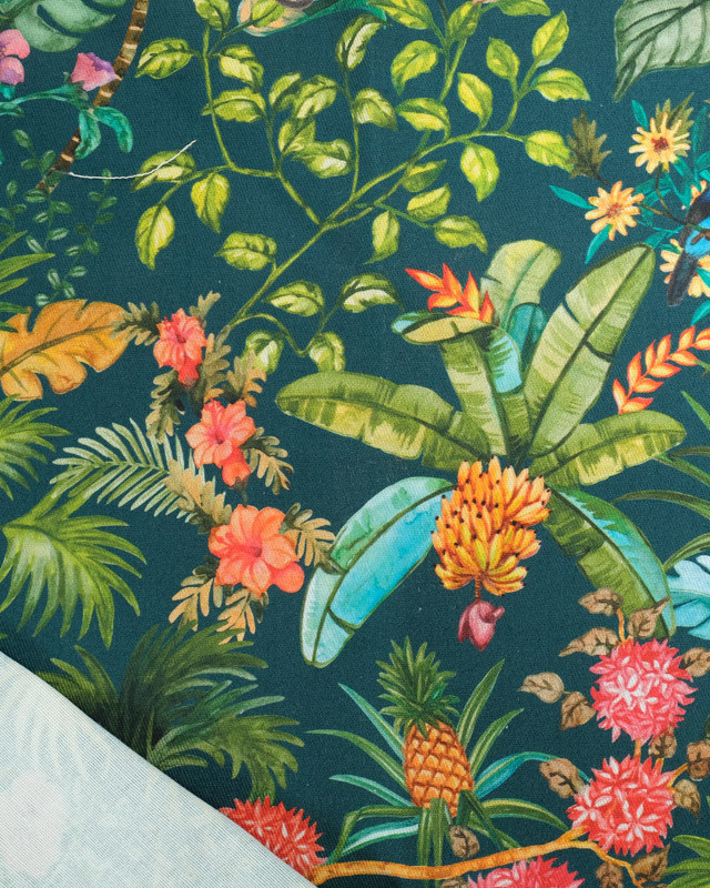 Toile de Coton Petrole Motif Coloré Jungle - Mercerine