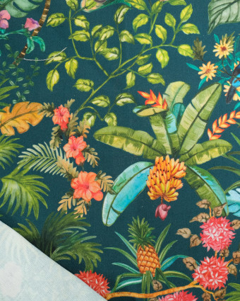 Toile de Coton Petrole Motif Coloré Jungle - Mercerine