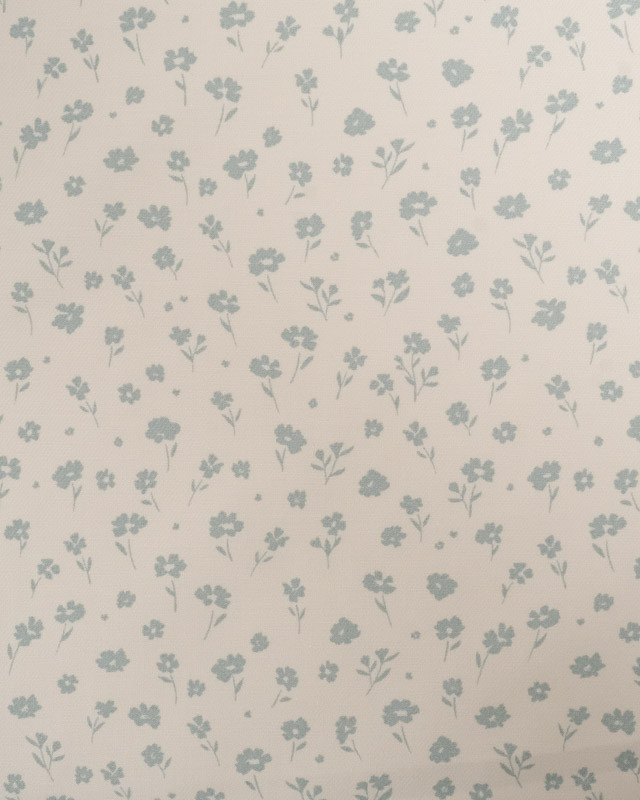 Tissu Coton Sergé Bio Beige Petite Fleur Vert Céladon - Mercerine