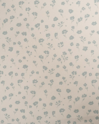 Tissu Coton Sergé Bio Beige Petite Fleur Vert Céladon - Mercerine