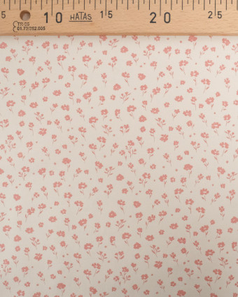 Tissu Coton Sergé Bio Beige Petite Fleur Vieux Rose - Mercerine