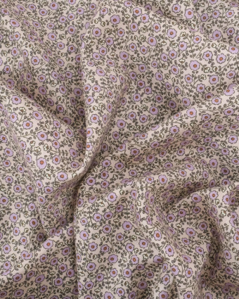 Tissu Coton Sergé Bio Motif Petites Fleurs Violettes - Mercerine