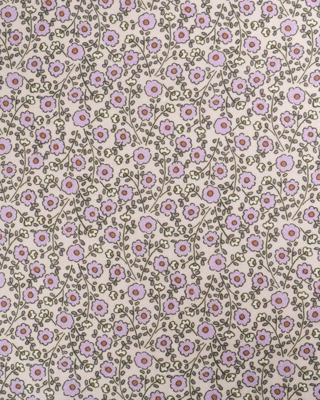 Tissu Coton Sergé Bio Motif Petites Fleurs Violettes - Mercerine