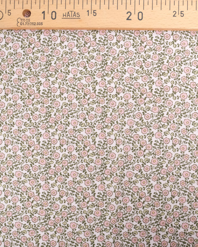 Tissu Coton Sergé Bio Motif Petites Fleurs Roses - Mercerine