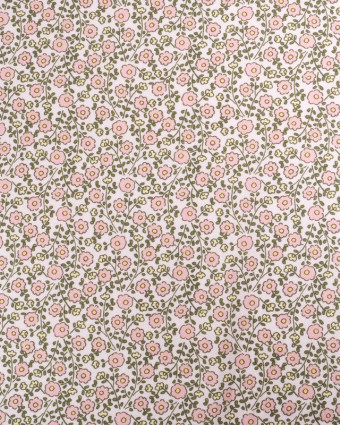 Tissu Coton Sergé Bio Motif Petites Fleurs Roses - Mercerine