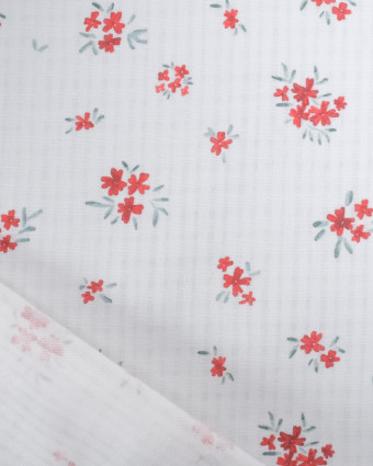 Tissu Coton Gaufré Bio Blanc Petites Fleurs Rouges - Mercerine