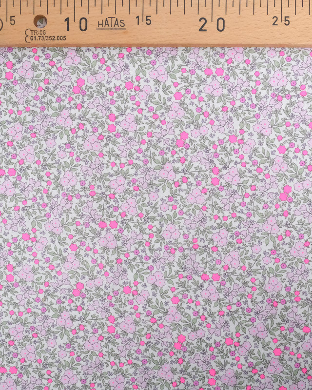 Coton Bio Motif Fleuri Mauve et Rose Fluo- Mercerine