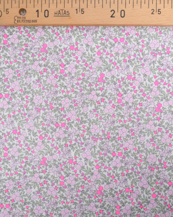 Coton Bio Motif Fleuri Mauve et Rose Fluo- Mercerine