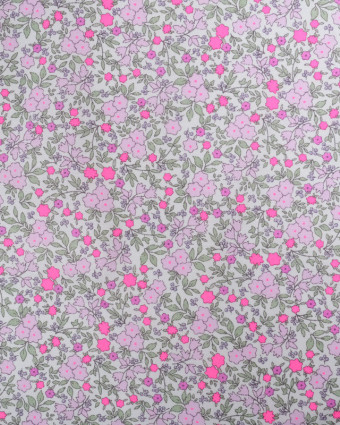 Coton Bio Motif Fleuri Mauve et Rose Fluo- Mercerine