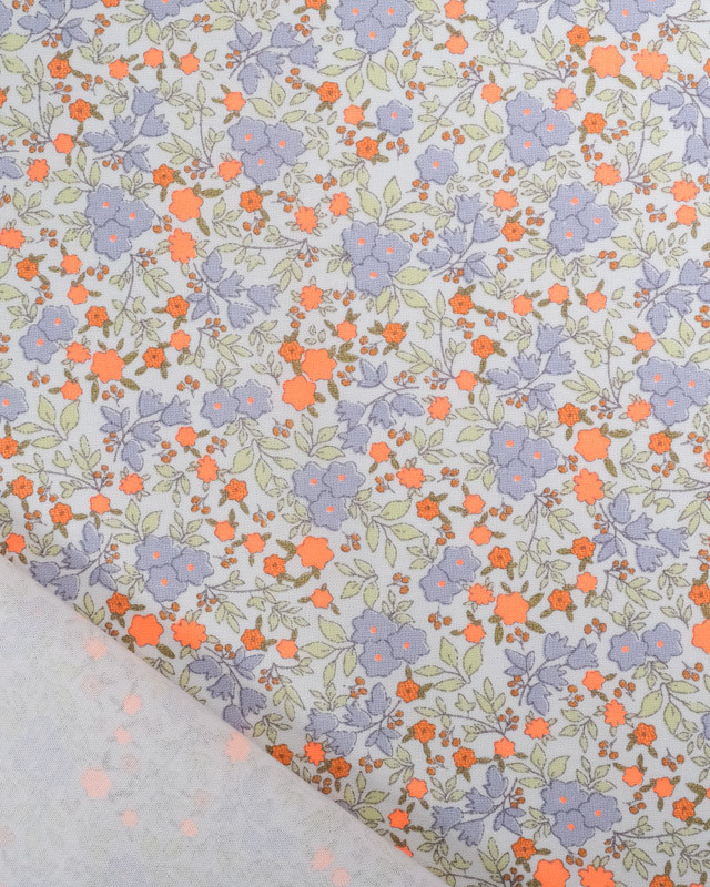 Coton Bio Joli Motif Rose Fluo Mauve et Caramel - Mercerine