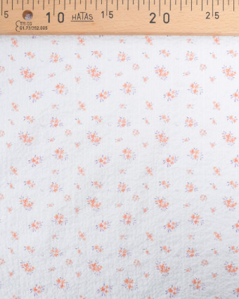 Tissu Coton Blanc Texturé Petites Fleurs Oranges - Mercerine