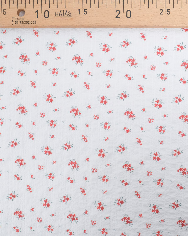 Tissu Coton Blanc Texturé Petites Fleurs Rouges - Mercerine