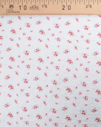 Tissu Coton Blanc Texturé Petites Fleurs Rouges - Mercerine