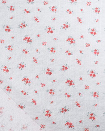 Tissu Coton Blanc Texturé Petites Fleurs Rouges - Mercerine