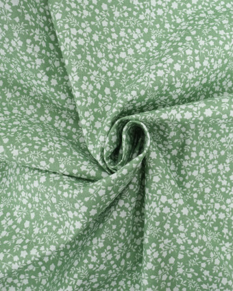 Tissu Coton Vert Petites Fleurs Blanches - Mercerine