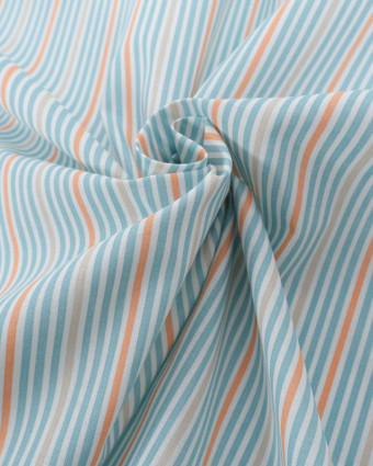 Tissu Coton Fines Rayures Bleu et Orange - Mercerine