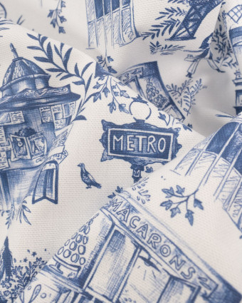 Tissu Demi Natte Ecru Motif Toile de Jouy Paris - Oeko-Tex - Mercerine