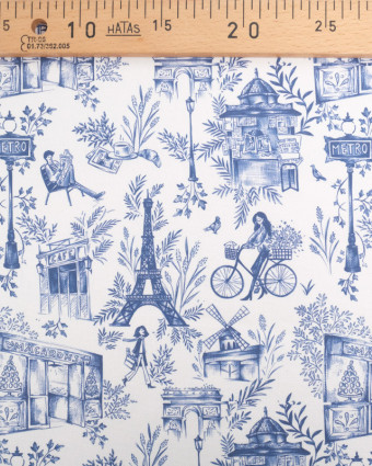 Tissu Demi Natte Ecru Motif Toile de Jouy Paris - Oeko-Tex - Mercerine