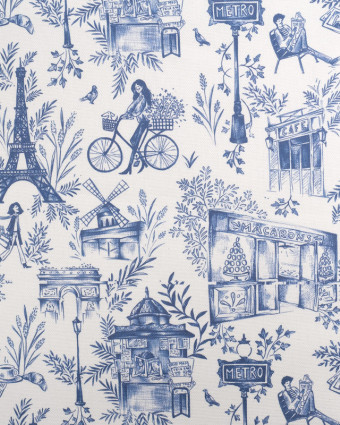 Tissu Demi Natte Ecru Motif Toile de Jouy Paris - Oeko-Tex - Mercerine