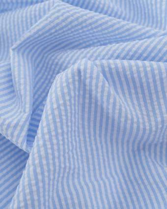 Tissu Seersucker Rayures Bleu Oeko-Tex  - Mercerine